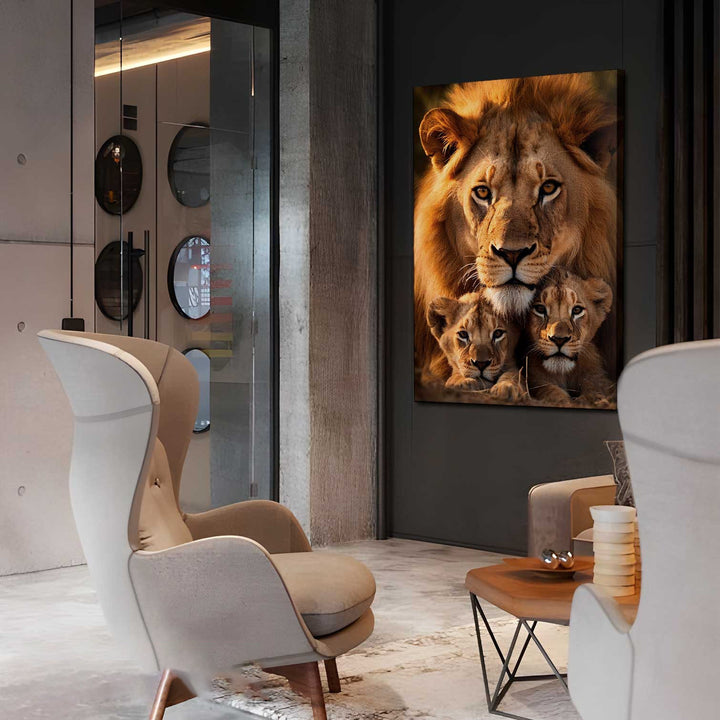 Cozy Lion Family With 2 Cubs