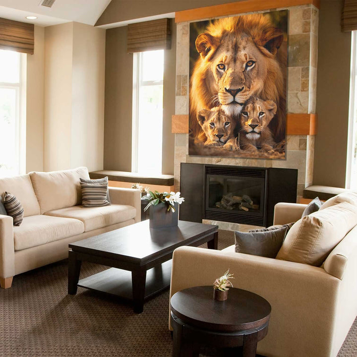 Cozy Lion Family With 2 Cubs