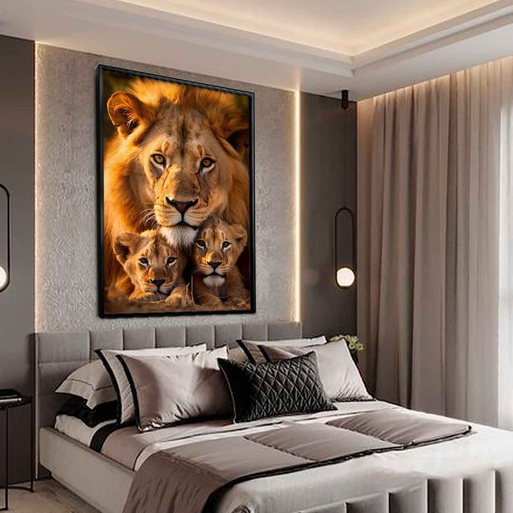 Cozy Lion Family With 2 Cubs