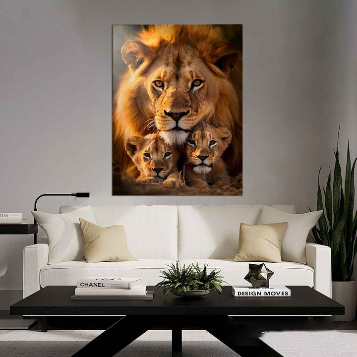 Cozy Lion Family With 2 Cubs