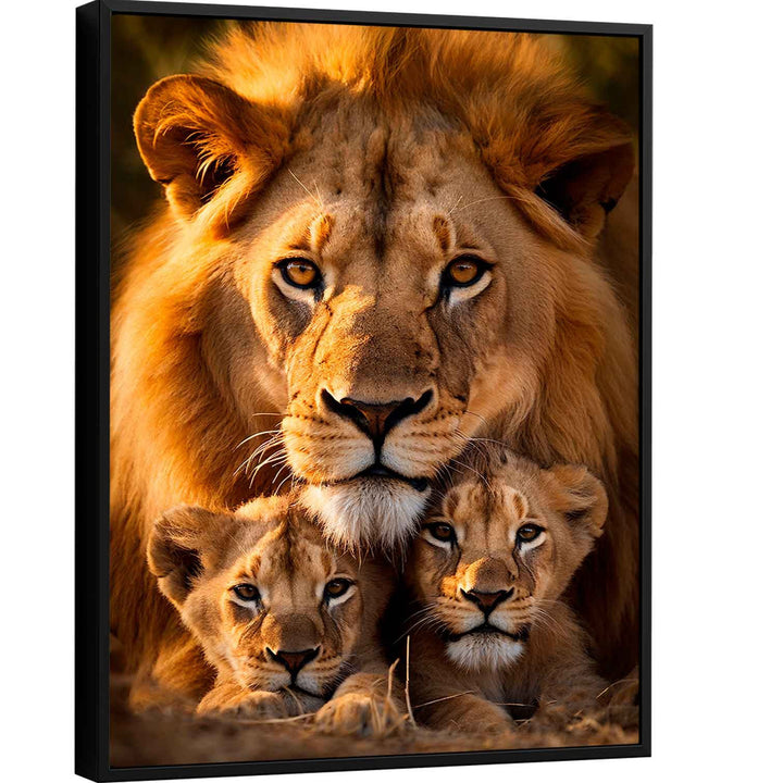 Cozy Lion Family With 2 Cubs