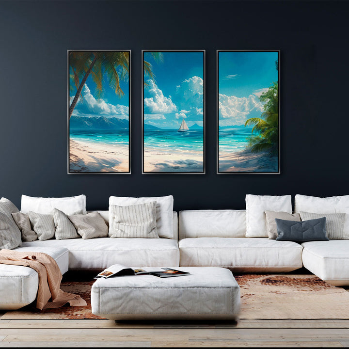 Paradise Beach 3 Piece Canvas Set – Tropical Ocean Wall Art