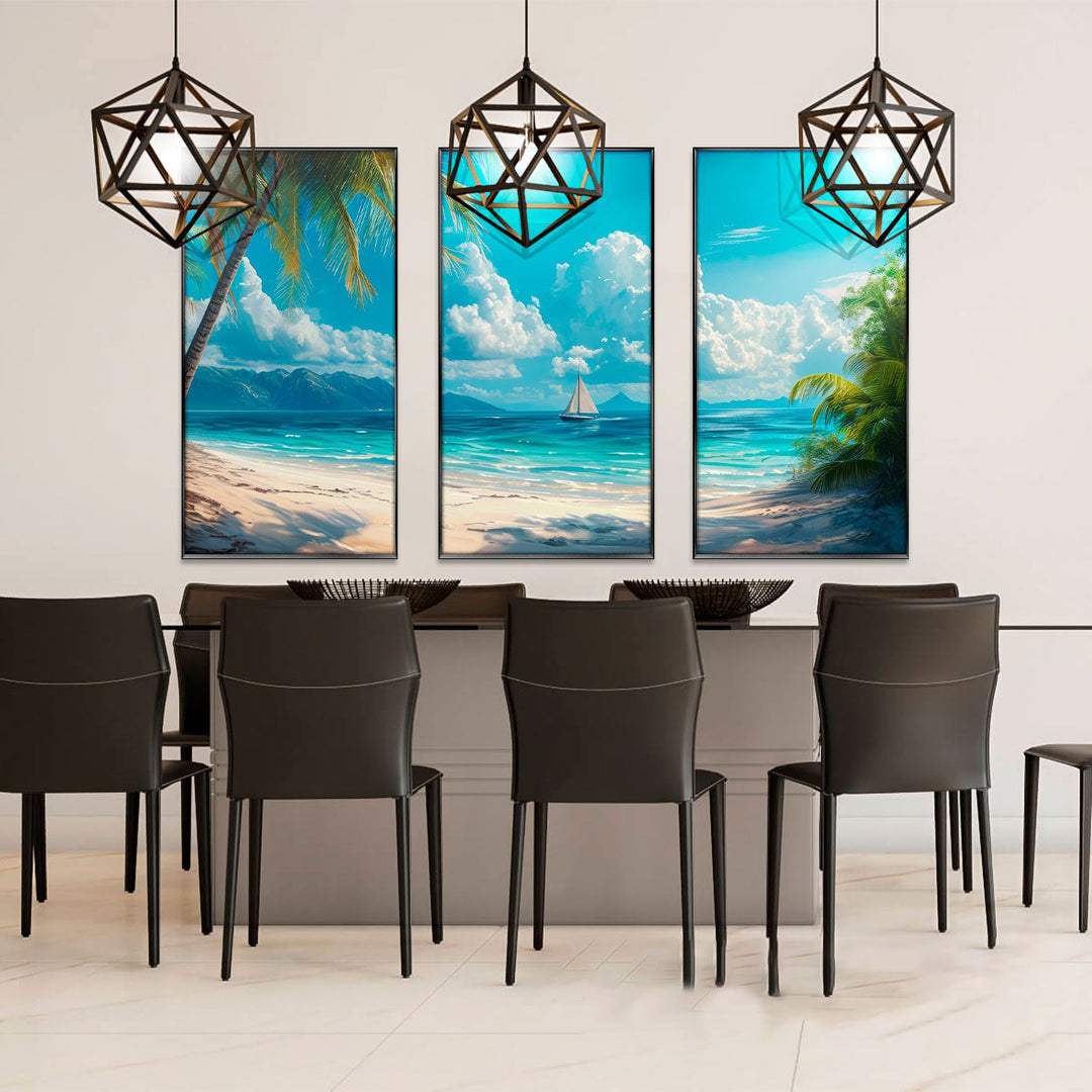 Paradise Beach 3 Piece Canvas Set – Tropical Ocean Wall Art