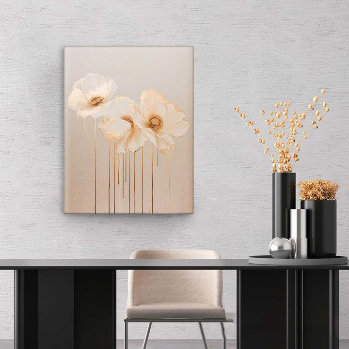 Molten Gold Floral Canvas Wall Art – Elegant Golden Flower