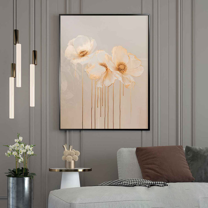 Molten Gold Floral Canvas Wall Art – Elegant Golden Flower