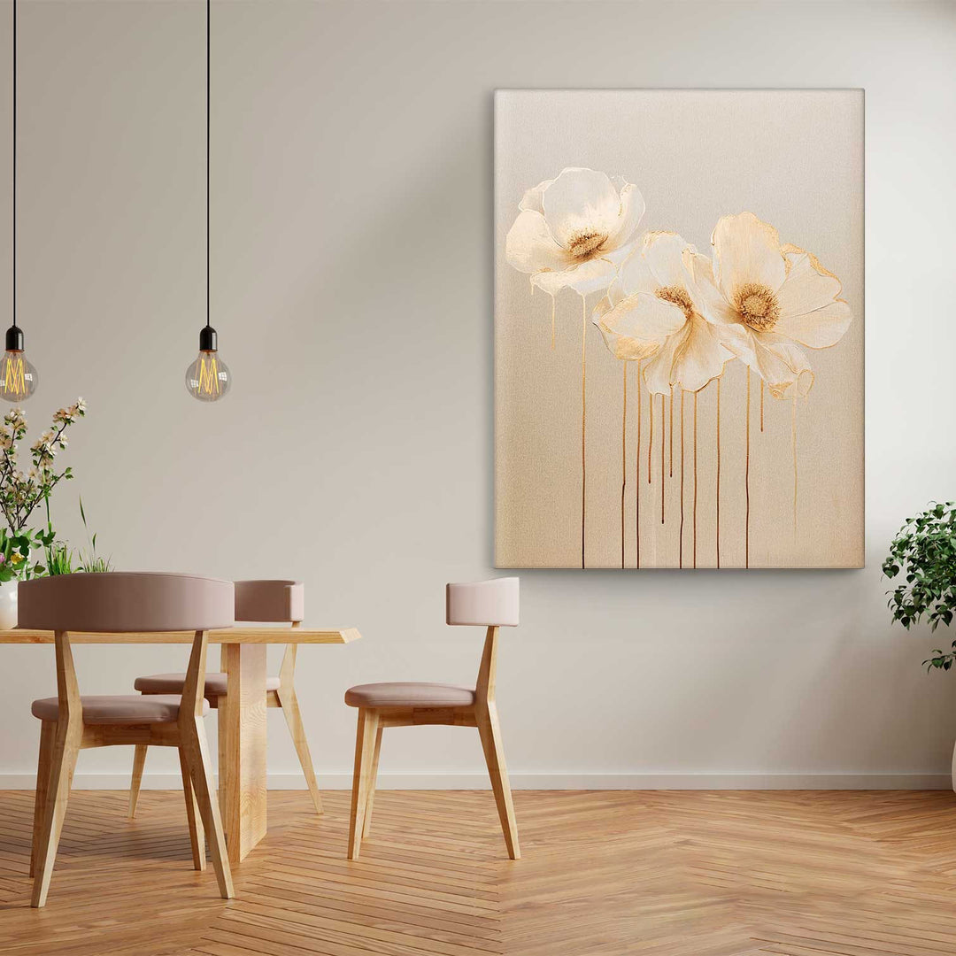 Molten Gold Floral Canvas Wall Art – Elegant Golden Flower