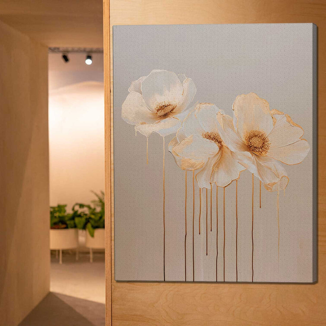 Molten Gold Floral Canvas Wall Art – Elegant Golden Flower
