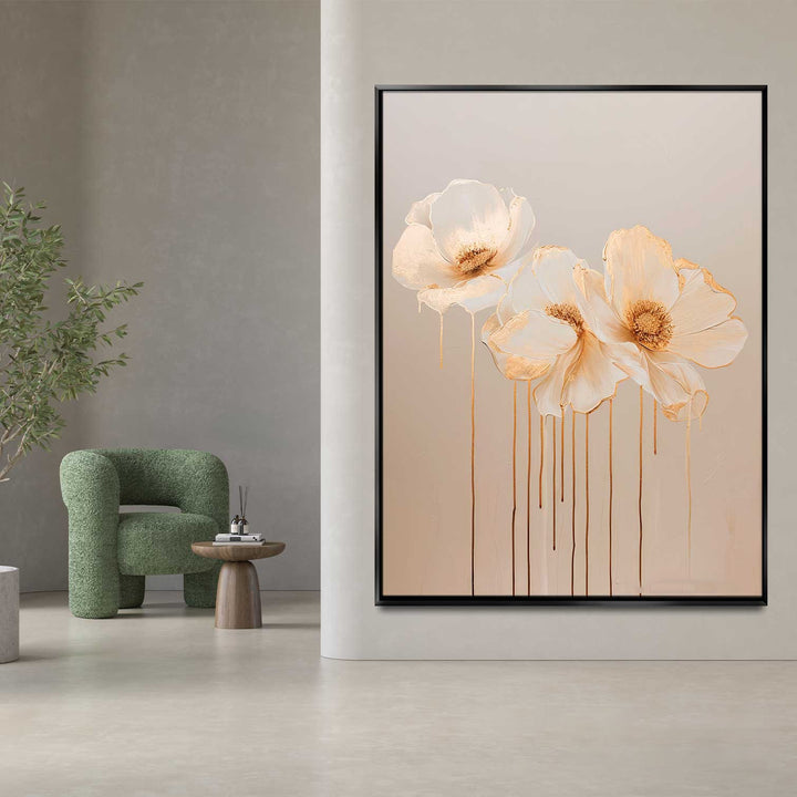 Molten Gold Floral Canvas Wall Art – Elegant Golden Flower
