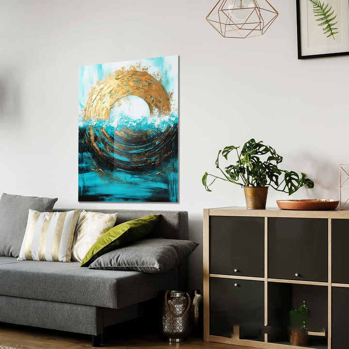 Abstract Canvas Wall Art – Meeting Of The Sun And The Sea Painting