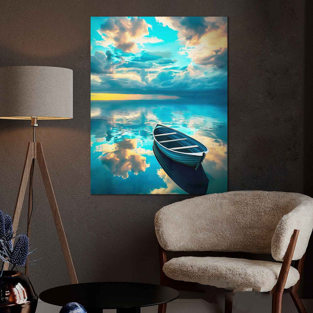 Blue Abstract Boat Sea Painting