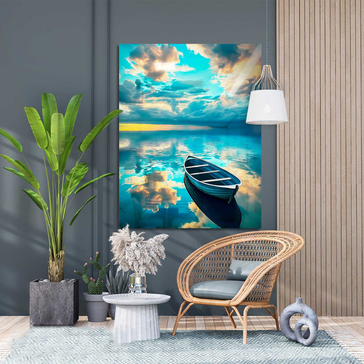 Blue Abstract Boat Sea Painting