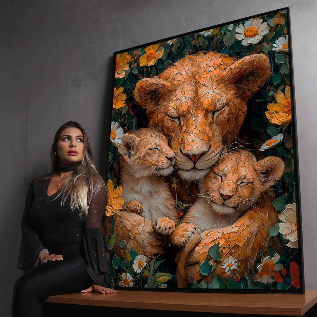 Mother Lioness and Cubs Canvas Print
