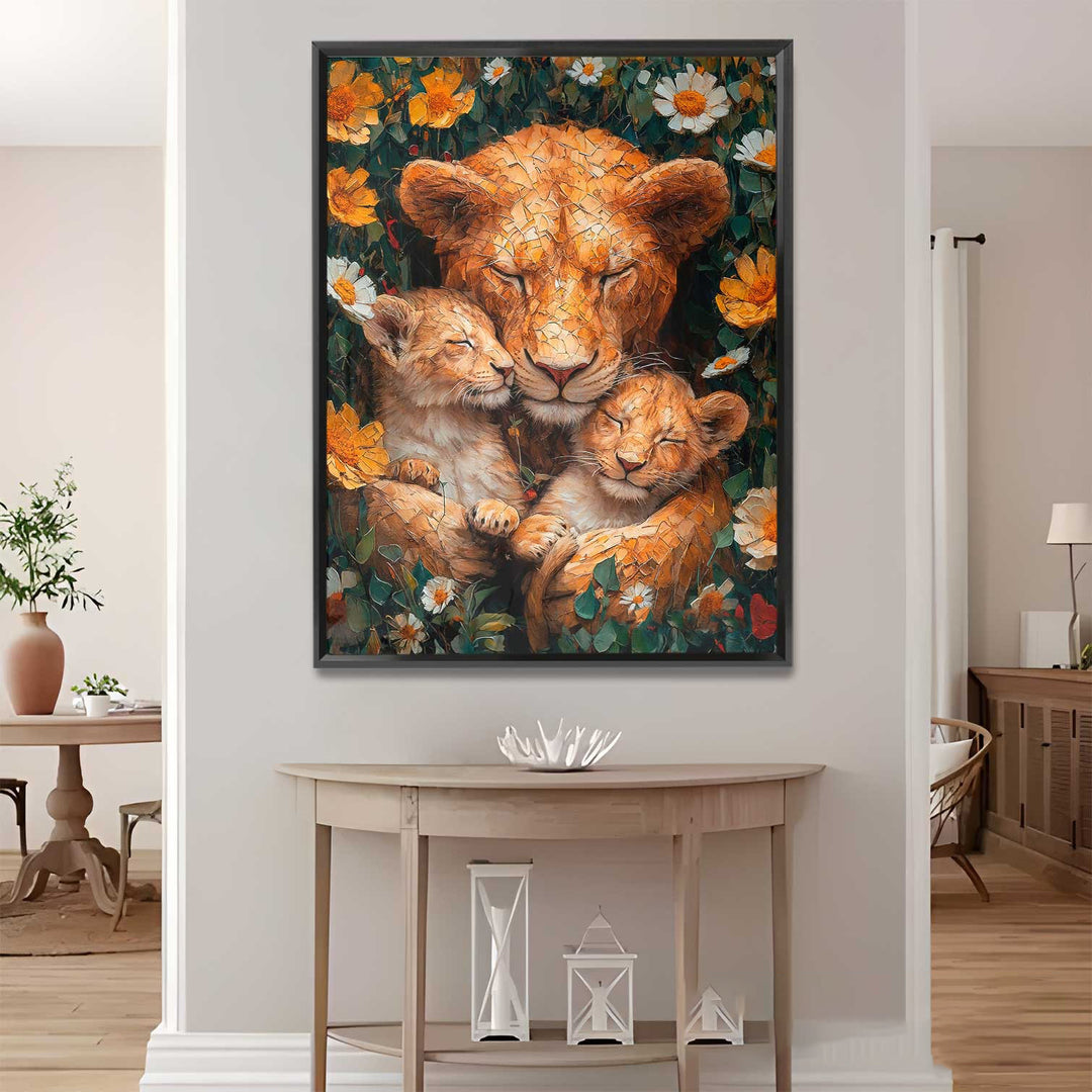 Mother Lioness and Cubs Canvas Print