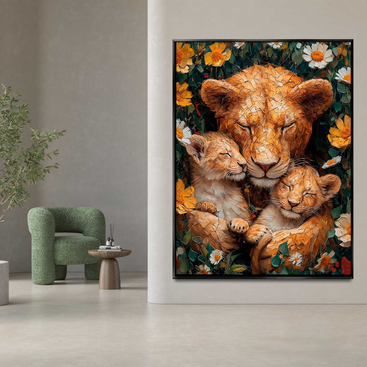 Mother Lioness and Cubs Canvas Print
