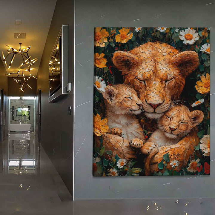 Mother Lioness and Cubs Canvas Print