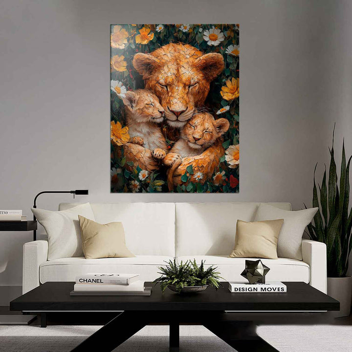 Mother Lioness and Cubs Canvas Print