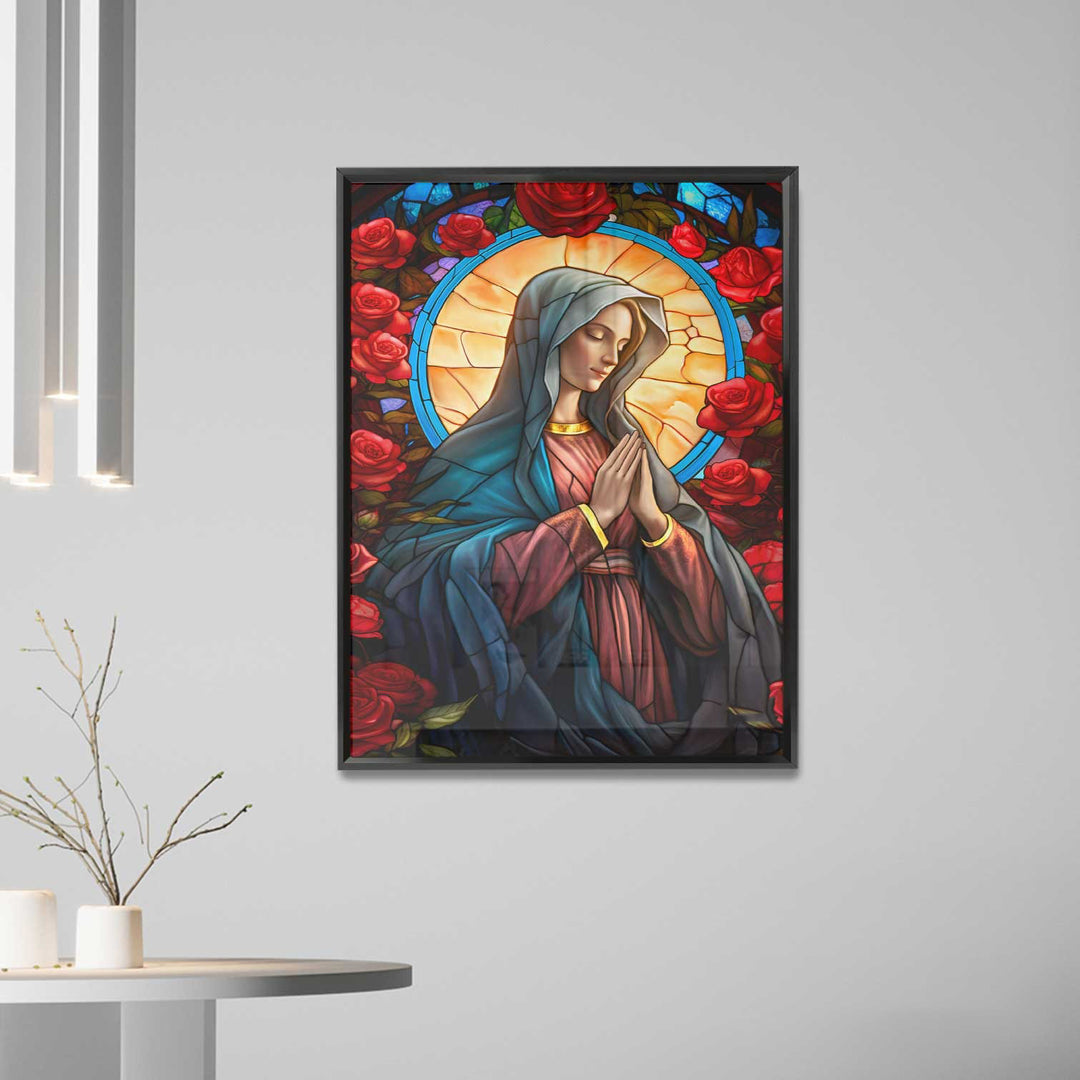 Mary and the Rose Garden Canvas Print – Spiritual Wall Art