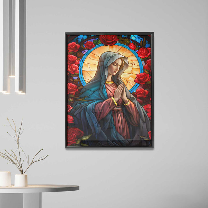Mary and the Rose Garden Canvas Print – Spiritual Wall Art