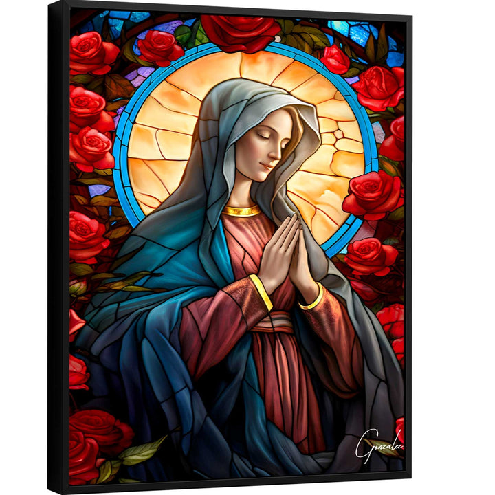 Mary and the Rose Garden Canvas Print – Spiritual Wall Art