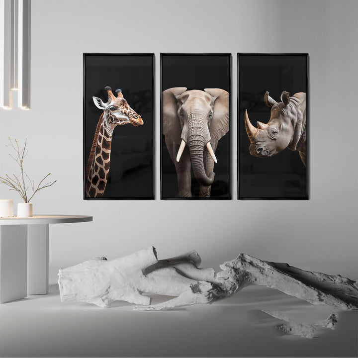 Savannah Animals 3-Piece Canvas Set – Zebra, Elephant & Rhino