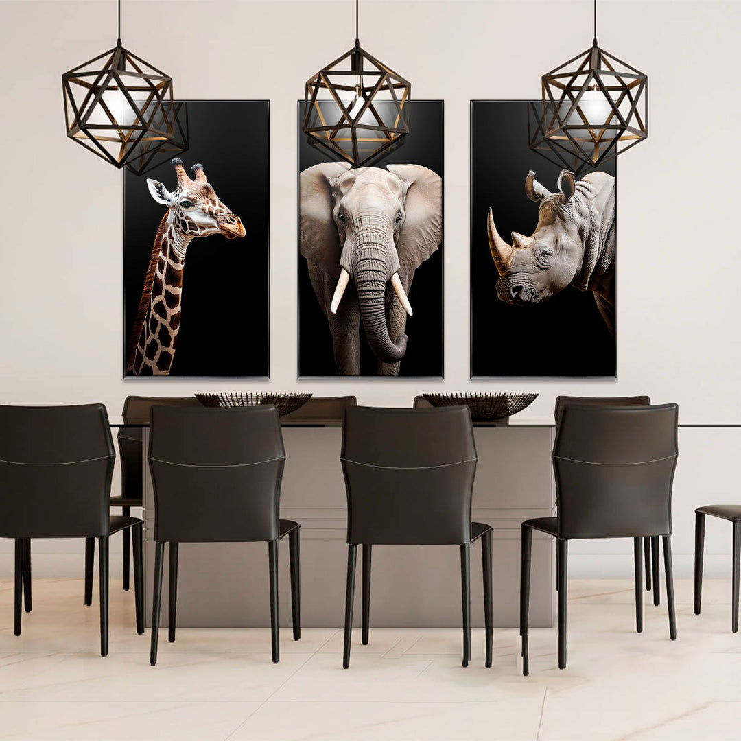 Savannah Animals 3-Piece Canvas Set – Zebra, Elephant & Rhino