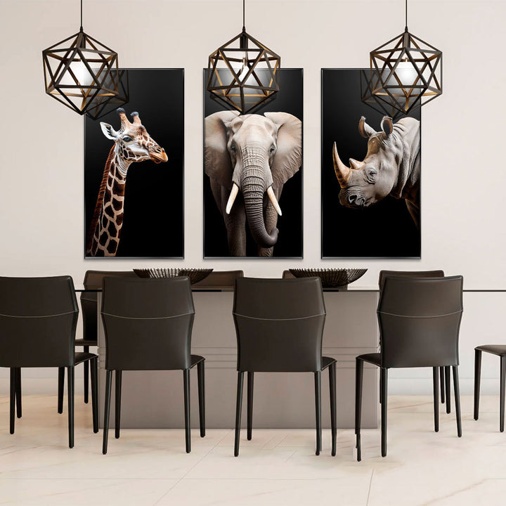 Savannah Animals 3-Piece Canvas Set – Zebra, Elephant & Rhino