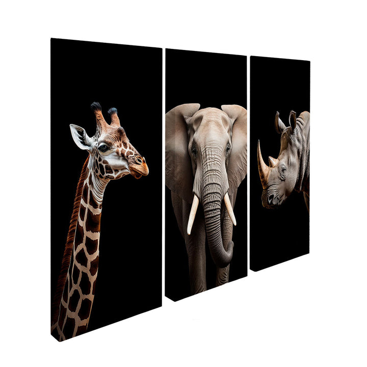 Savannah Animals 3-Piece Canvas Set – Zebra, Elephant & Rhino