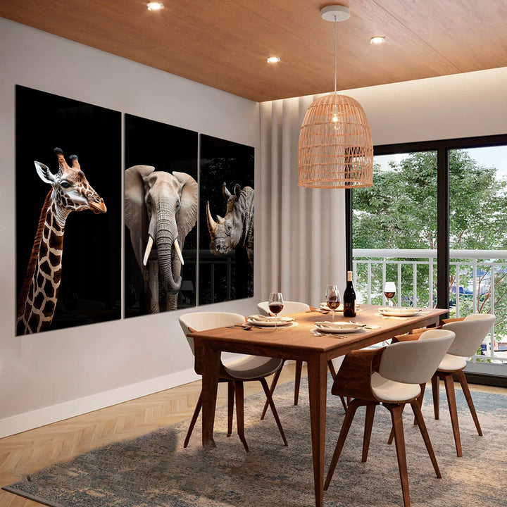 Savannah Animals 3-Piece Canvas Set – Zebra, Elephant & Rhino