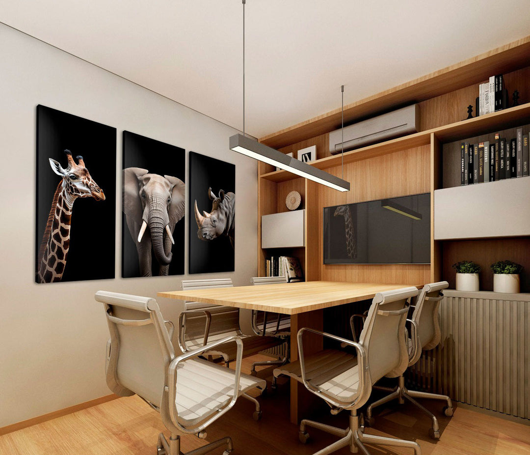Savannah Animals 3-Piece Canvas Set – Zebra, Elephant & Rhino