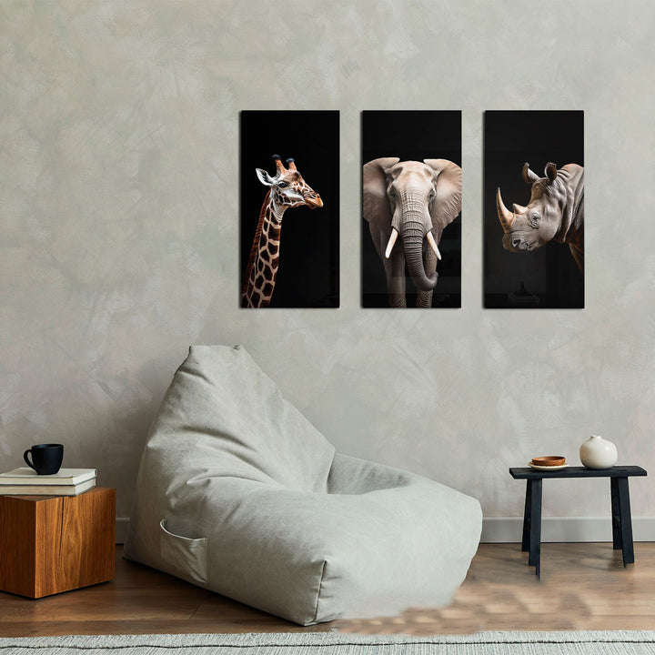 Savannah Animals 3-Piece Canvas Set – Zebra, Elephant & Rhino
