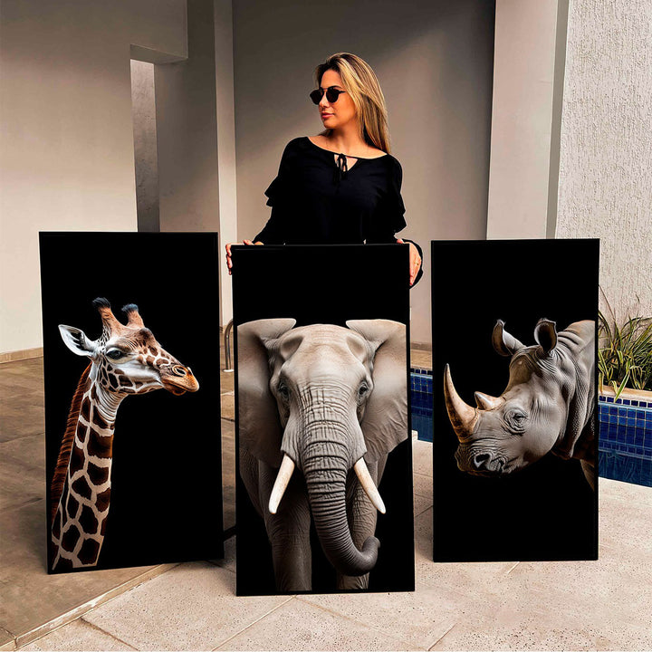 Savannah Animals 3-Piece Canvas Set – Zebra, Elephant & Rhino