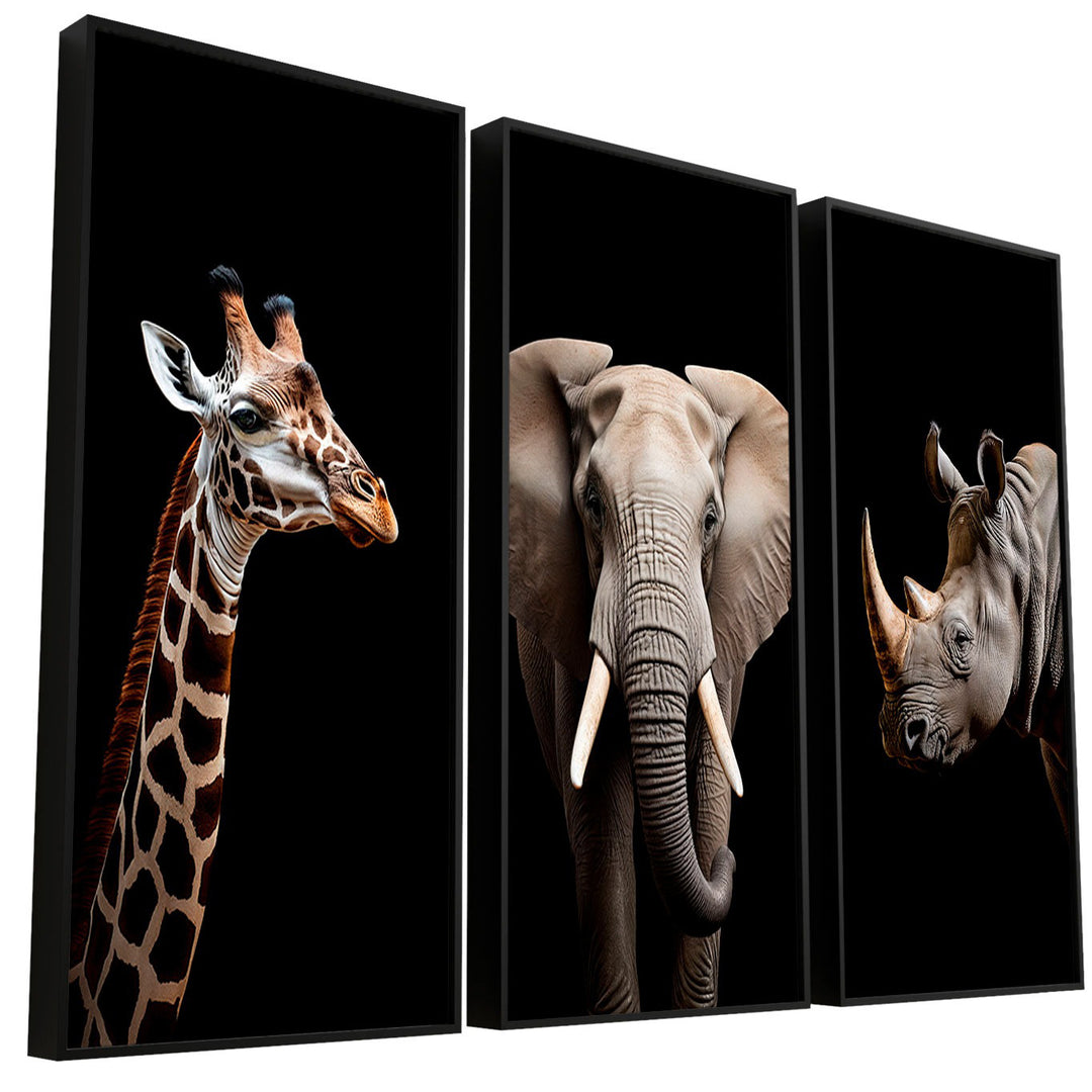 Savannah Animals 3-Piece Canvas Set – Zebra, Elephant & Rhino