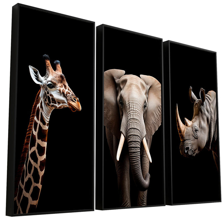 Savannah Animals 3-Piece Canvas Set – Zebra, Elephant & Rhino