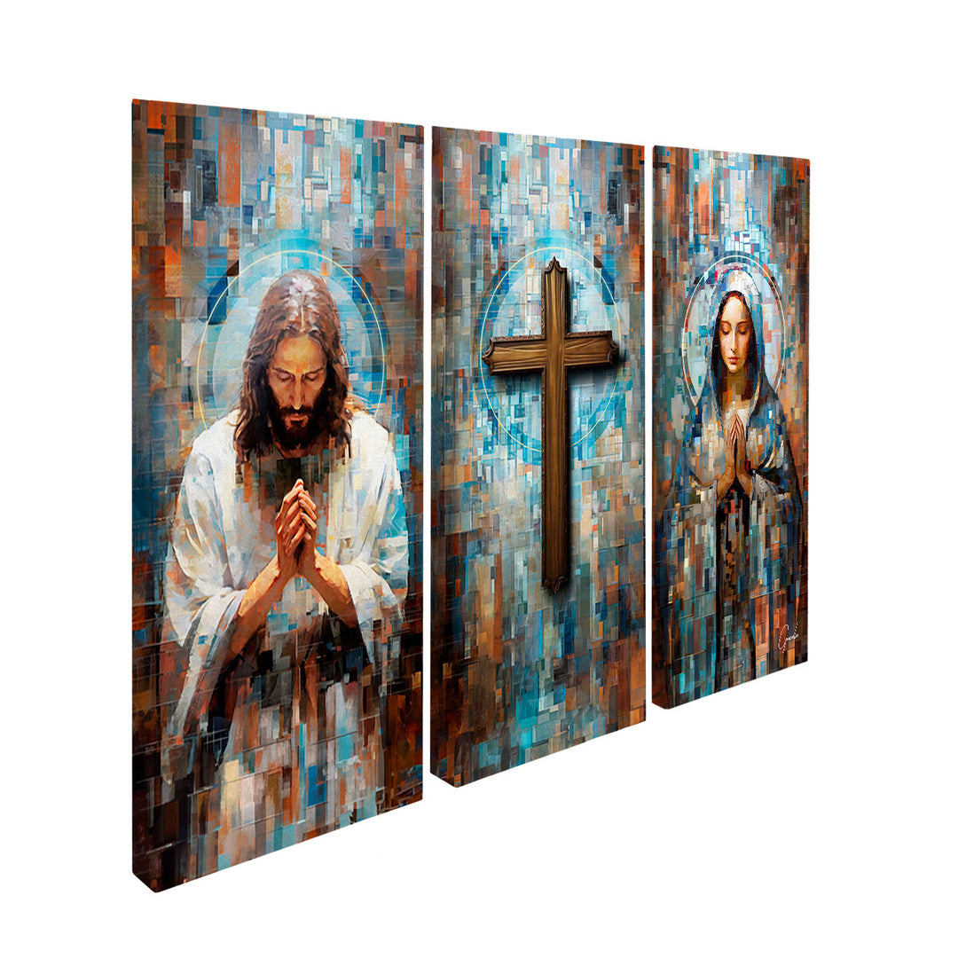 Jesus and Mary Abstract Grid Canvas Print