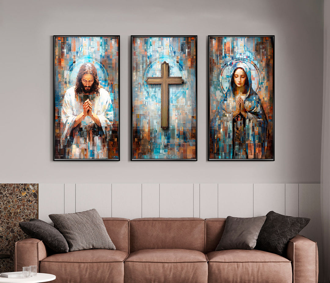 Jesus and Mary Abstract Grid Canvas Print