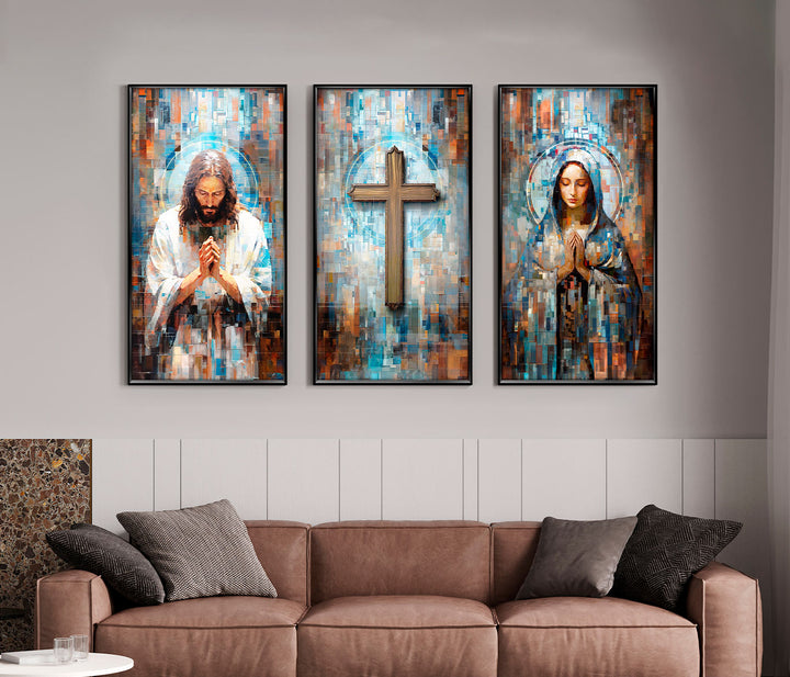 Jesus and Mary Abstract Grid Canvas Print