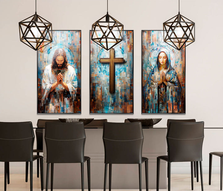 Jesus and Mary Abstract Grid Canvas Print
