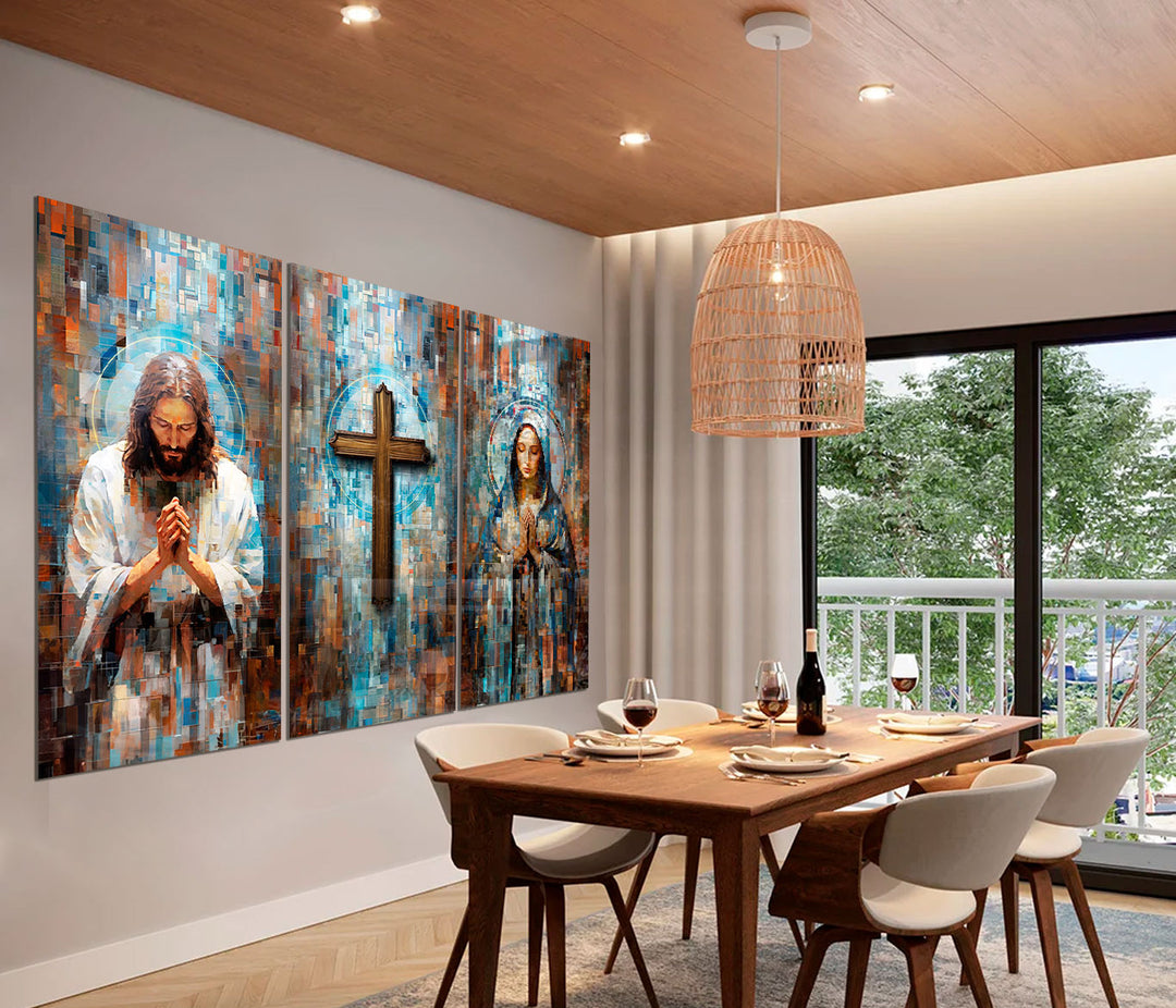 Jesus and Mary Abstract Grid Canvas Print