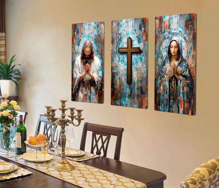 Jesus and Mary Abstract Grid Canvas Print