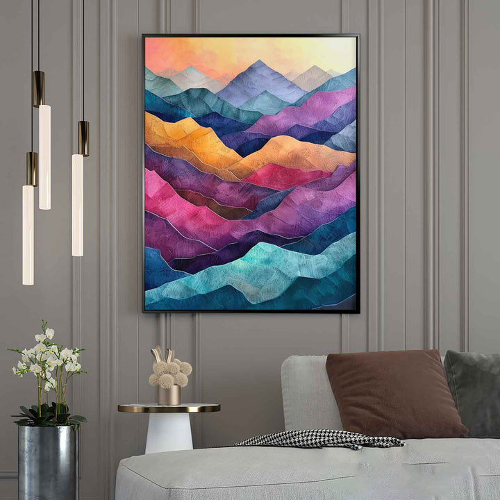 Colorful Mountains Abstract Wavy Canvas Print