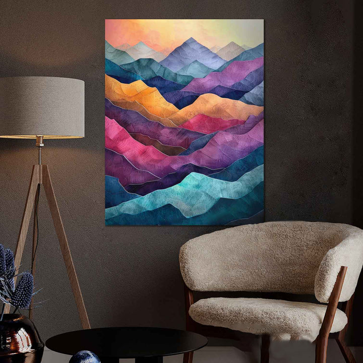 Colorful Mountains Abstract Wavy Canvas Print