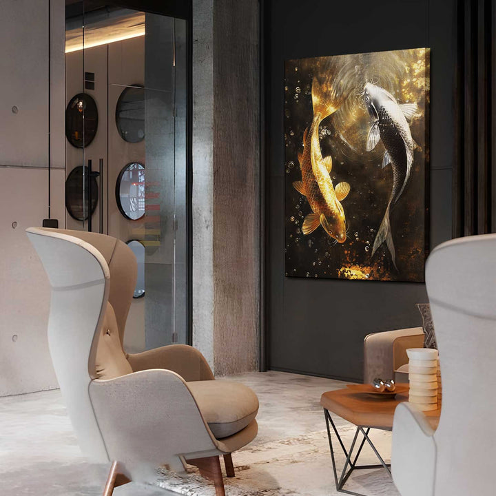 Yin Yang Nature Canvas – Black White Gold Landscape Wall Art