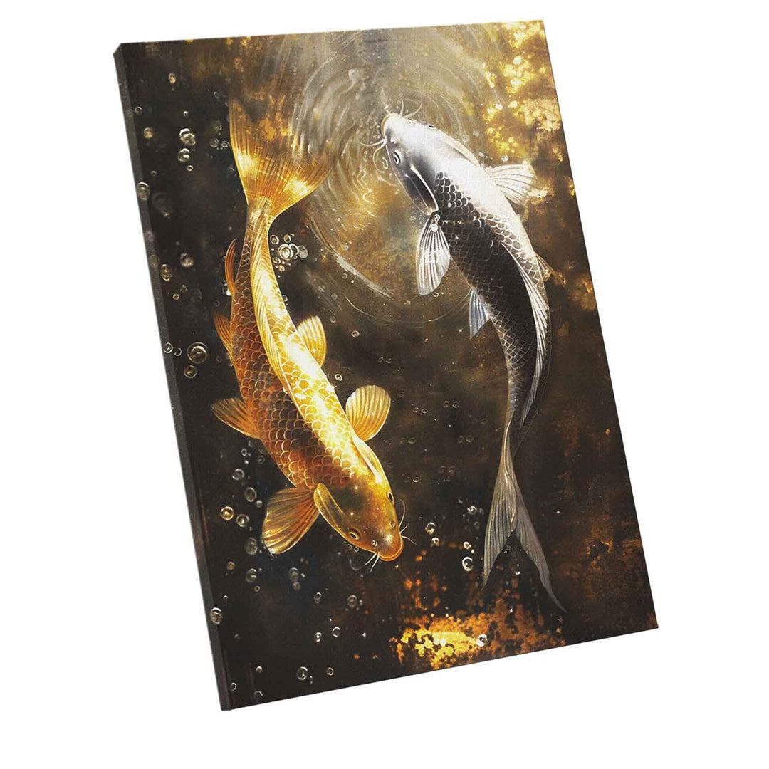 Yin Yang Nature Canvas – Black White Gold Landscape Wall Art
