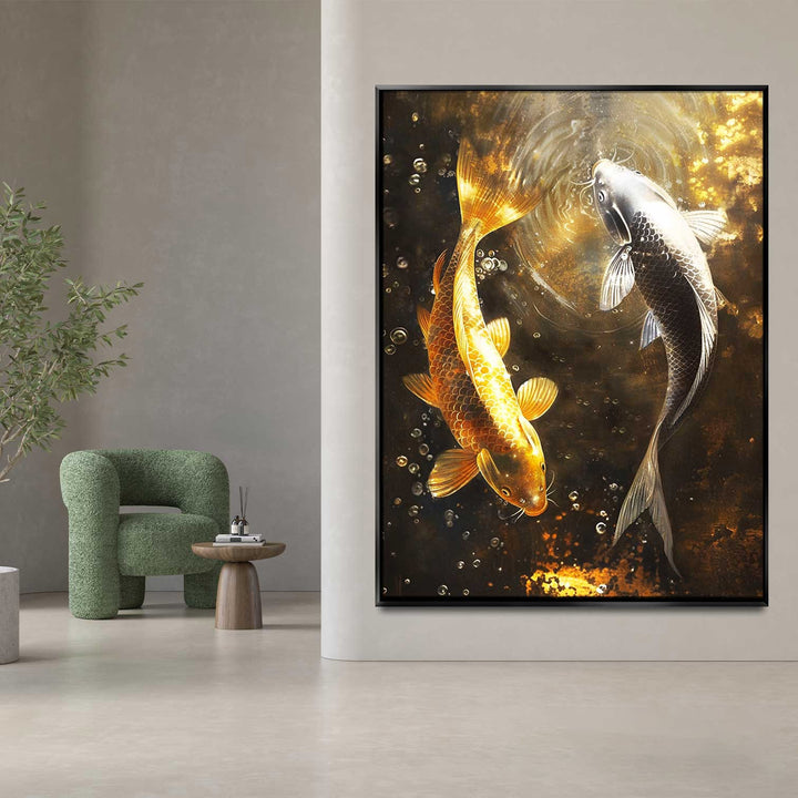 Yin Yang Nature Canvas – Black White Gold Landscape Wall Art