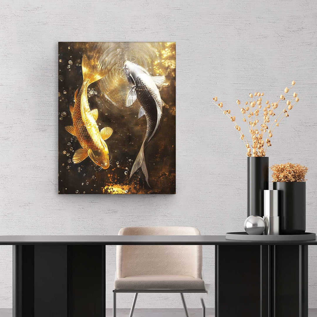 Yin Yang Nature Canvas – Black White Gold Landscape Wall Art