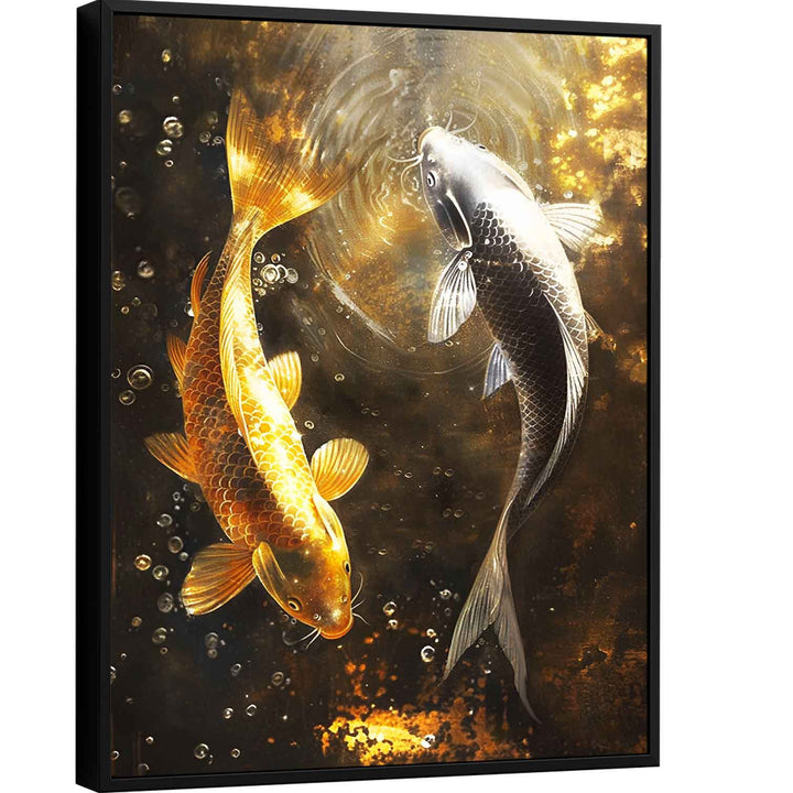 Yin Yang Nature Canvas – Black White Gold Landscape Wall Art