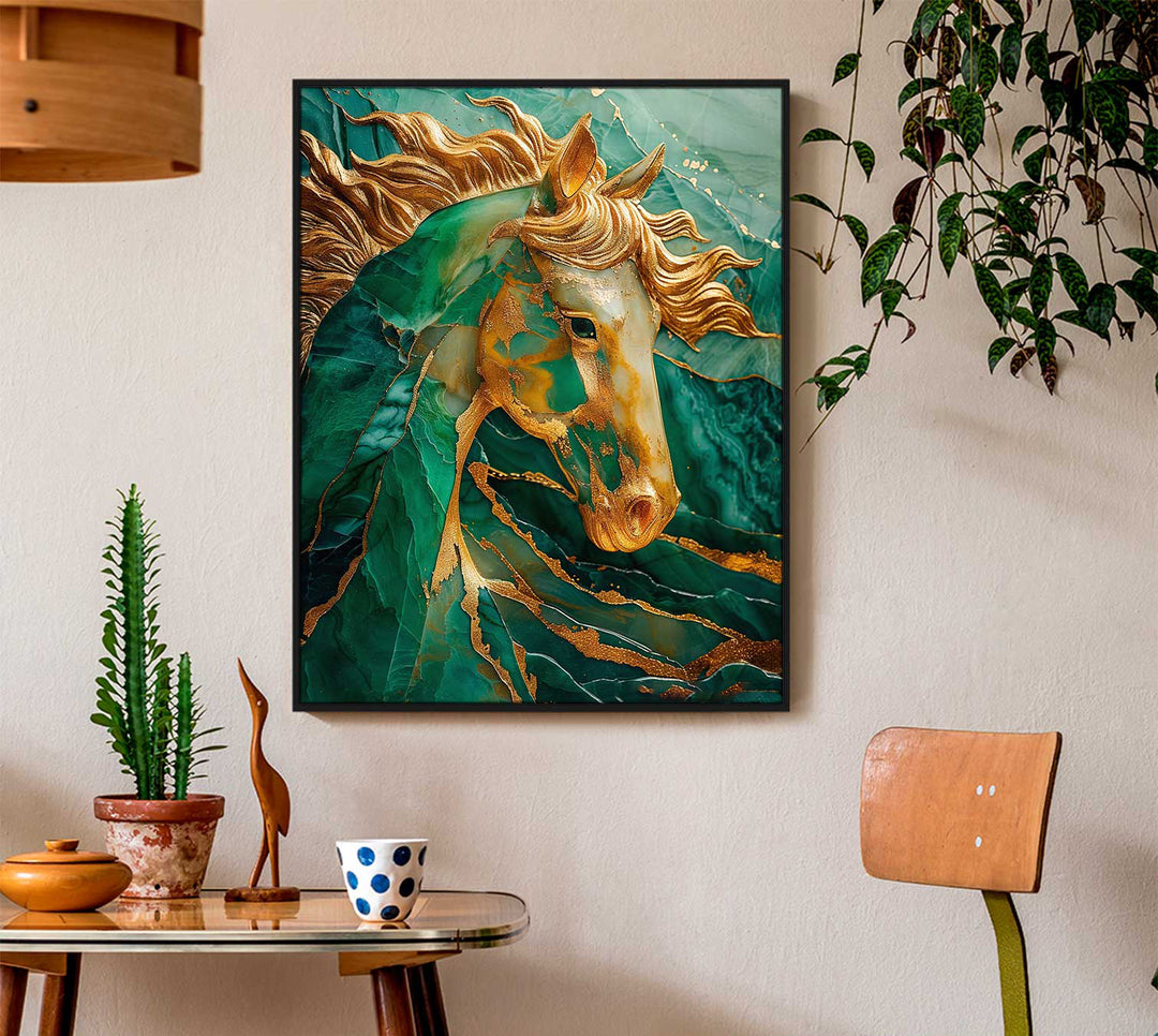 Abstract Emerald Green Gold Horse Canvas Print