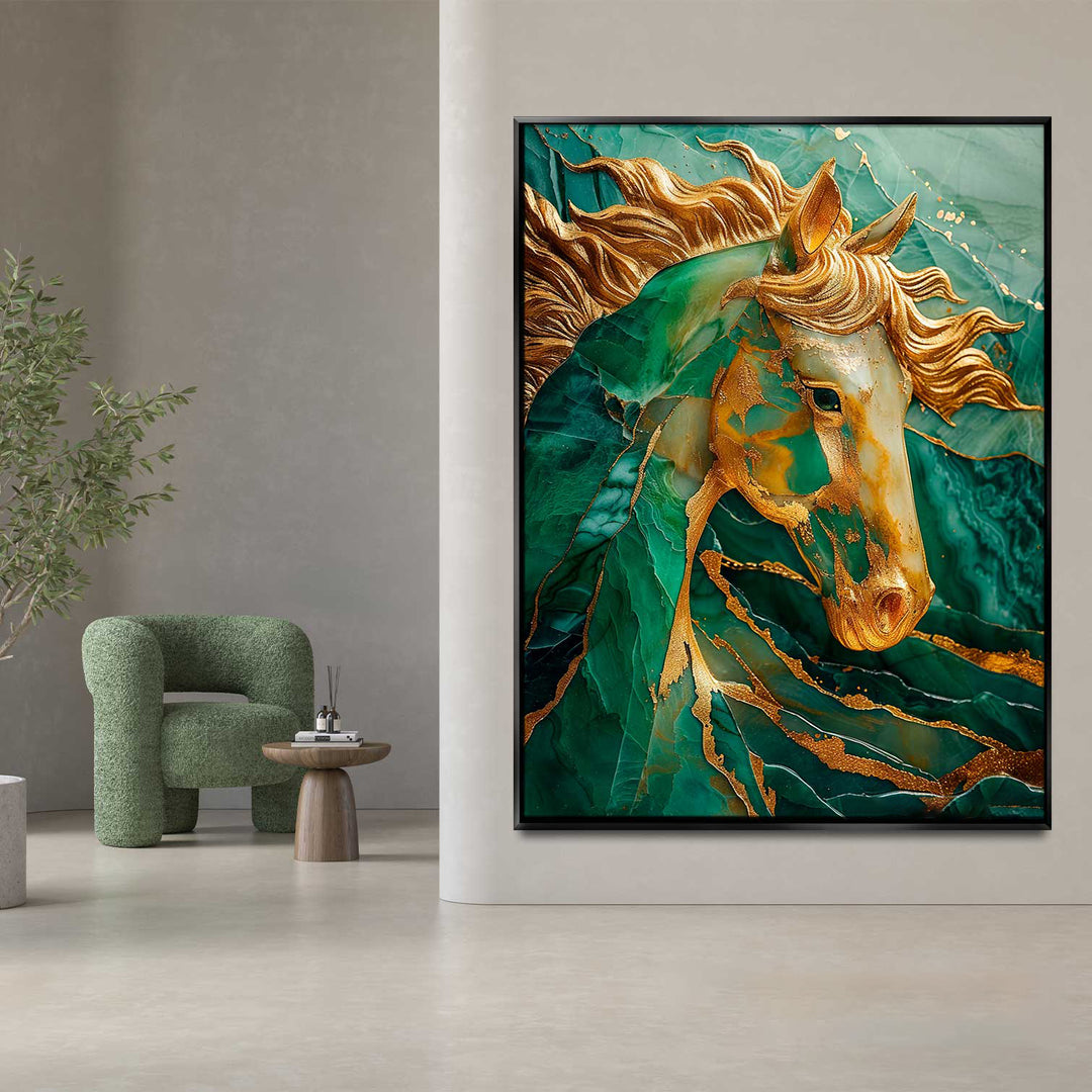 Abstract Emerald Green Gold Horse Canvas Print