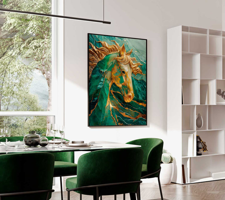 Abstract Emerald Green Gold Horse Canvas Print