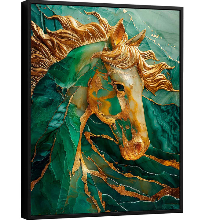 Abstract Emerald Green Gold Horse Canvas Print